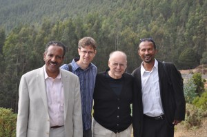 Dhaba, me, Steve G., and Tesfaye at Mount Entoto in Ethiopia